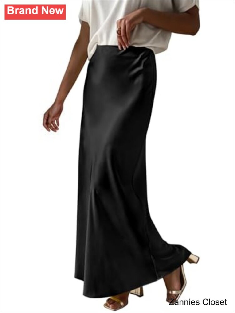 ✨ Satin Maxi Skirt High Waisted A-Line Flared Hem Dressy Casual